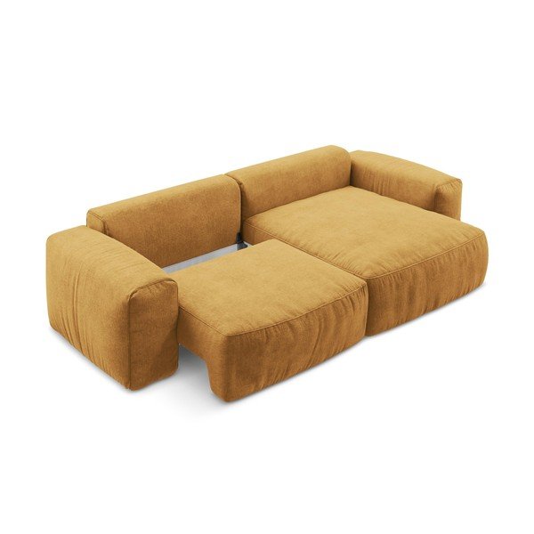 Gorčično rumena raztegljiva kotna sedežna garnitura iz šenilje (desni kot/z ležalnikom) Kuki – Makamii-image-4