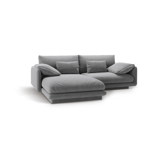 Svetlo siva žametna kotna sedežna garnitura (levi kot/z ležalnikom) Torino – Micadoni -image-2