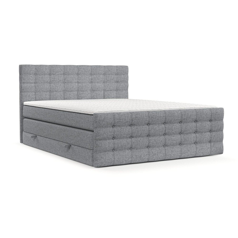 Siva boxspring postelja s prostorom za shranjevanje Blend