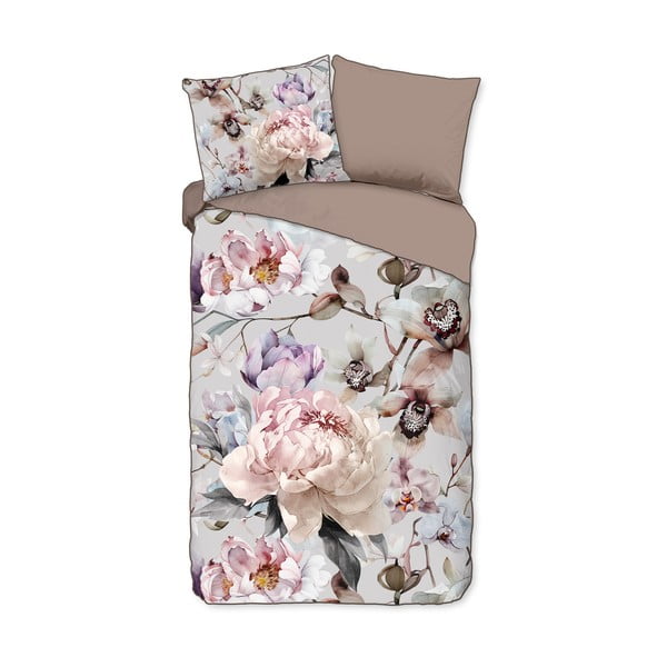 Siva/rjava enojna podaljšana posteljnina iz bombažnega satena 140x220 cm Colinda – Descanso