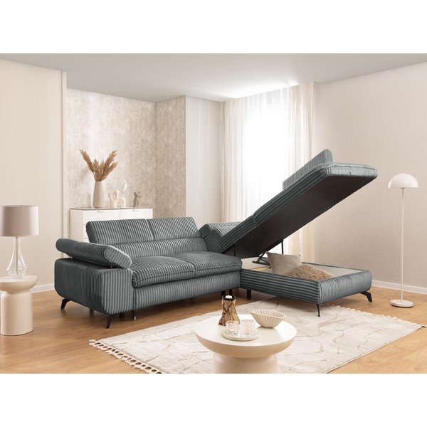 Siva kotna sedežna garnitura iz rebrastega žameta (desni kot/v obliki črke L) Marbeya  – Ropez-image-4