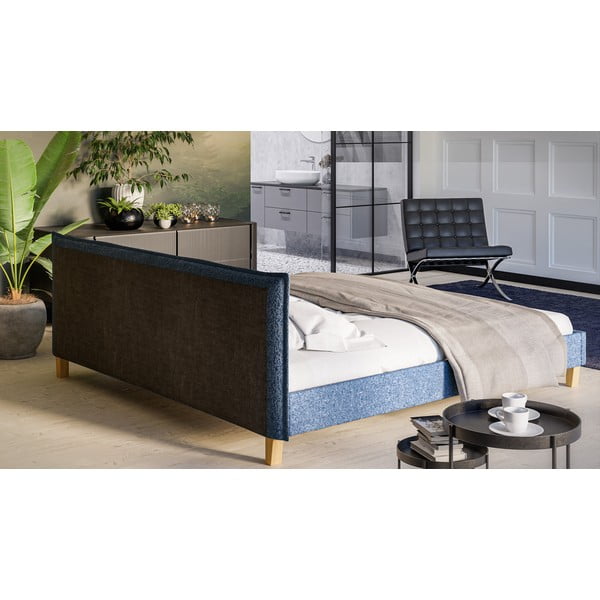 Modra oblazinjena zakonska postelja z letvenim dnom 200x200 cm Tina – Ropez-image-3