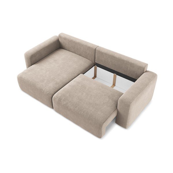 Bež raztegljiva/s prostorom za shranjevanje kotna sedežna garnitura iz šenilje (levi kot/z ležalnikom) Kona – Makamii-image-4