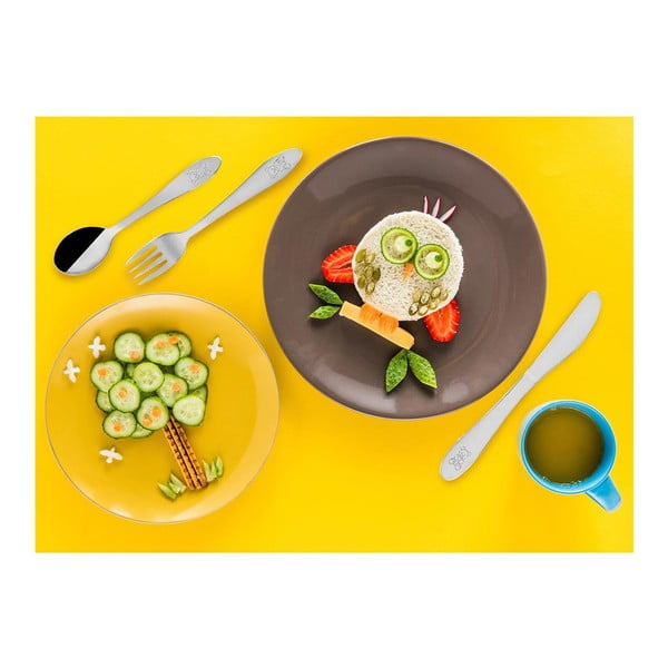 Otroški jedilni pribor iz nerjavečega jekla v srebrni barvi 3 kos - Orion-image-1