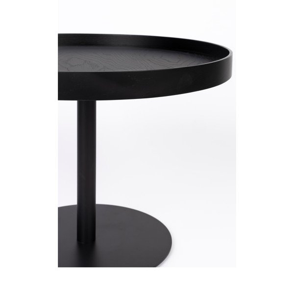 Črna okrogla klubska mizica z mizno ploščo v hrastovem dekorju ø 56 cm Yuri M – White Label-image-2