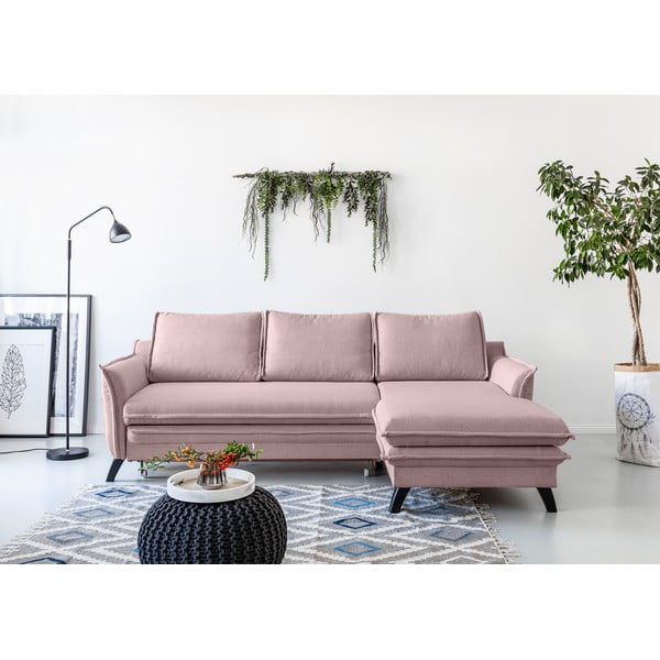 Nežno rožnata kotna raztegljiva sedežna garnitura Miuform Charming Charlie, desni kot-image-1