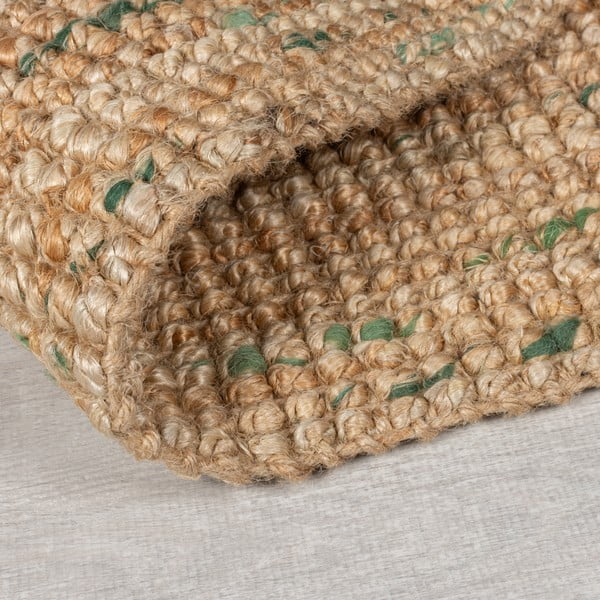 Obojestranski ročno tkan tekač iz jute v naravni in zeleni barvi 60x230 cm Jute Boucle Green – Flair Rugs-image-4