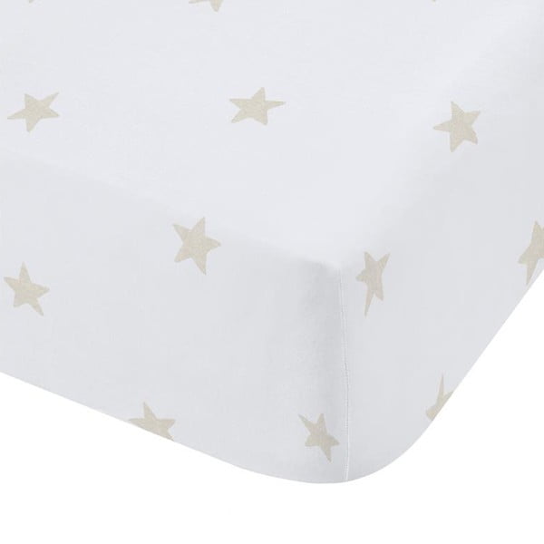 Bela/bež napenjalna bombažna otroška rjuha za posteljico 70x140 cm Mini Star & Stripes – Bianca