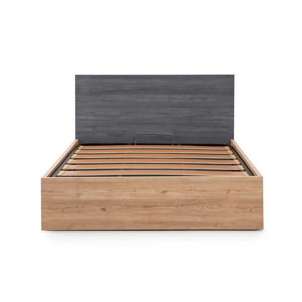 Siva zakonska postelja s prostorom za shranjevanje in letvenim dnom 160x200 cm Kronos - Marckeric-image-2