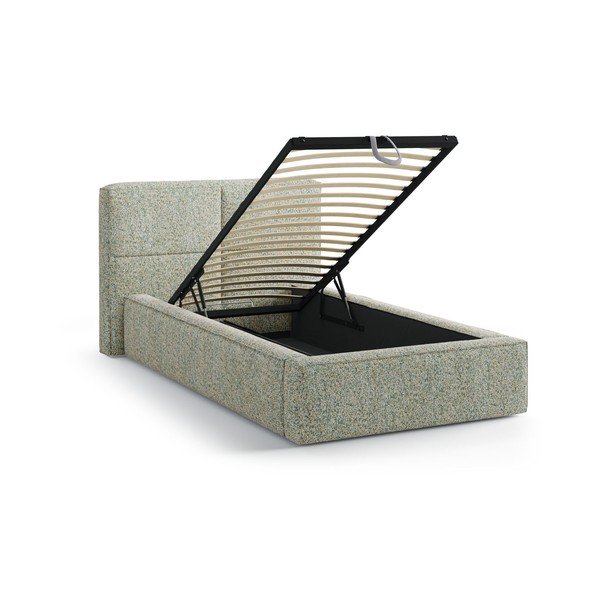 Zelena oblazinjena postelja s prostorom za shranjevanje in z letvenim dnom 90x200 cm Darren – Micadoni -image-1