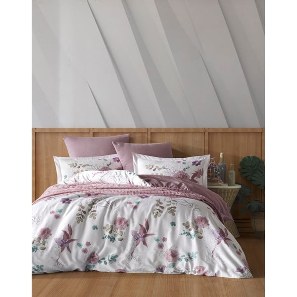 Bela/rožnata bombažna posteljnina za zakonsko posteljo 200x200 cm Larin – Mijolnir