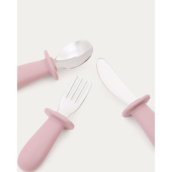 Rožnat plastičen/silikonski otroški jedilni pribor 3 ks Lili – Kave Home-image-3