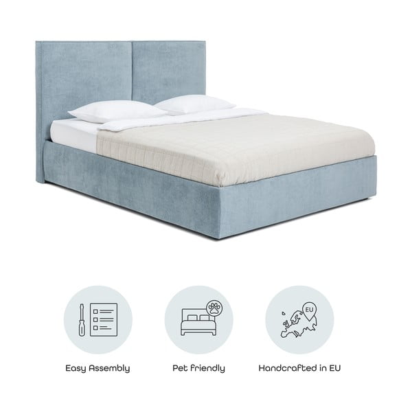 Modra oblazinjena zakonska postelja s prostorom za shranjevanje z letvenim dnom 180x200 cm Thessa Bold – Bonami Selection-image-4