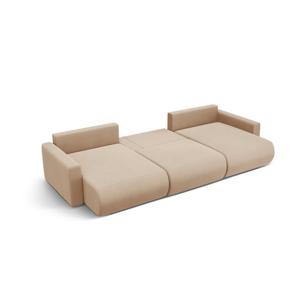 Svetlo rjava žametna raztegljiva kotna sedežna garnitura s prostorom za shranjevanje (v obliki črke "U") Belfast – Cosmopolitan Design-image-3