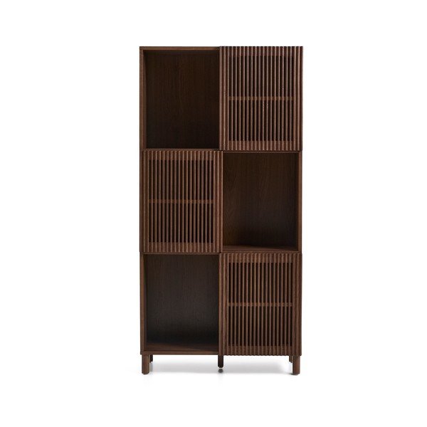 Temno rjav regal v orehovem dekorju z drsnimi vrati 84,5x170x42,5 cm Beyla – Kave Home-image-3