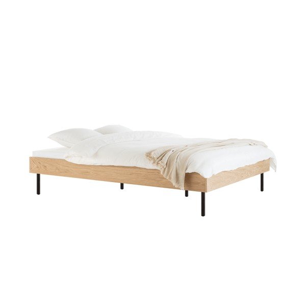 Zakonska postelja iz iverne plošče v hrastovem dekorju brez vzglavja z letvenim dnom 160x200 cm v naravni barvi Streiko – noo.ma