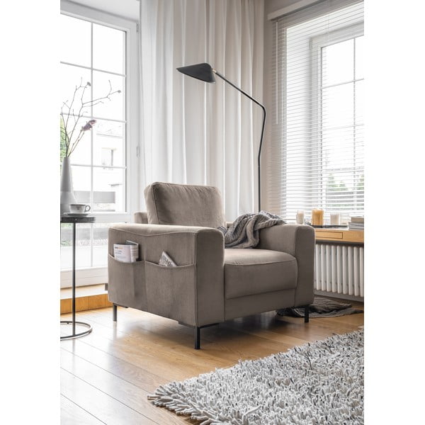 Rjav fotelj iz rebrastega žameta Lofty Lilly – Miuform-image-2