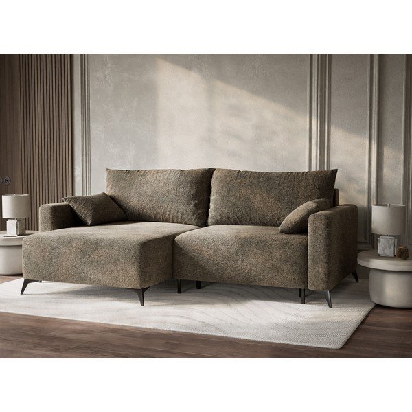 Rjava raztegljiva/s prostorom za shranjevanje kotna sedežna garnitura iz šenilje (levi kot/z ležalnikom) Leon – Maison de Rêve-image-4