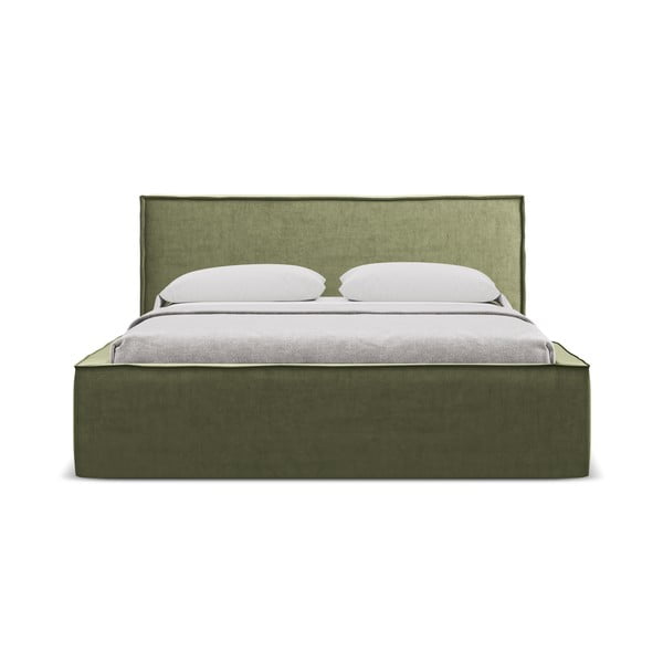 Zelena oblazinjena zakonska postelja s prostorom za shranjevanje z letvenim dnom 140x200 cm Anani – Makamii-image-3