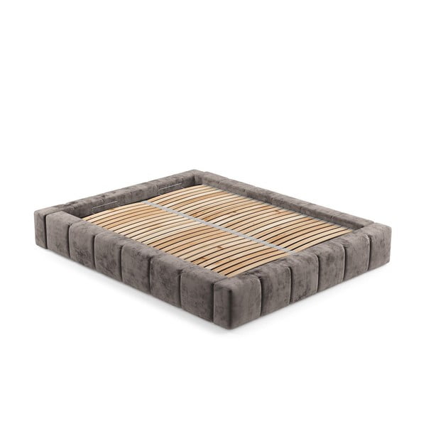 Rjava oblazinjena zakonska postelja s prostorom za shranjevanje z letvenim dnom 200x200 cm Aruba L – Maison de Rêve-image-3