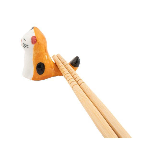 Bel/oranžen porcelanast podstavek za jedilne palčke 2 ks za 5 oseb Cat – Sass & Belle-image-1