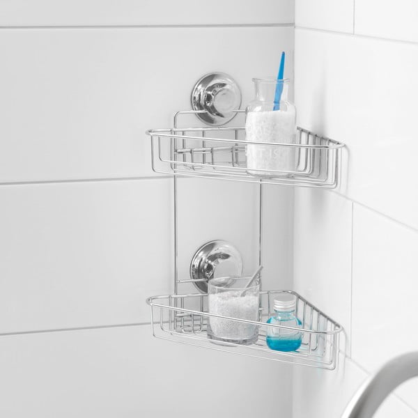 Kotna kovinska kopalniška polica v srebrni barvi z namestitvijo brez vrtanja Bestlock Bath – Compactor-image-1