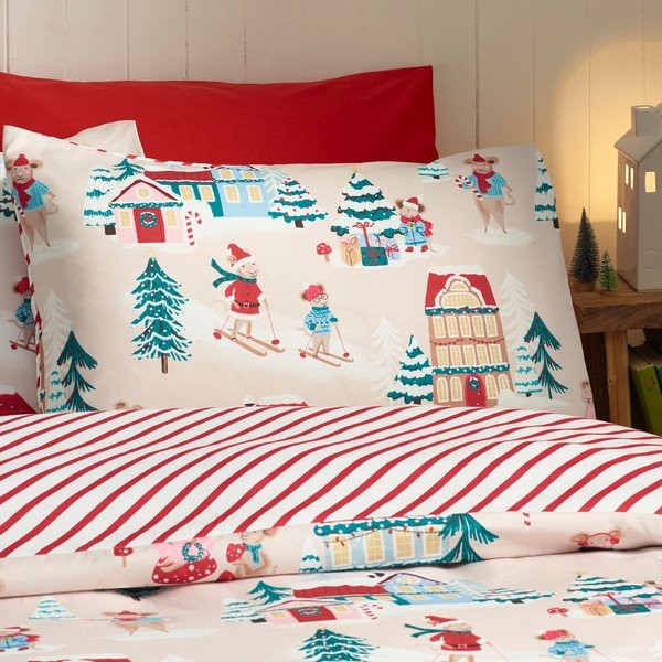 Enojna posteljnina 135x200 cm Christmas Mouse Town – Catherine Lansfield-image-3