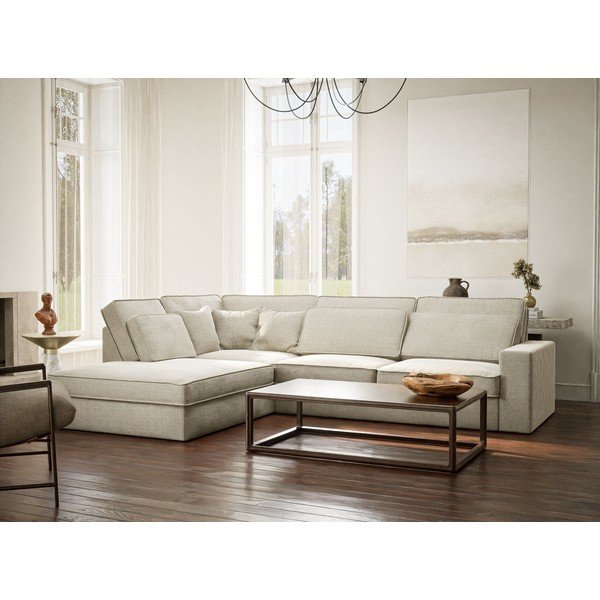 Sivo-bež kotna sedežna garnitura iz šenilje (levi kot/v obliki črke L) Kirou – Maison de Rêve-image-1