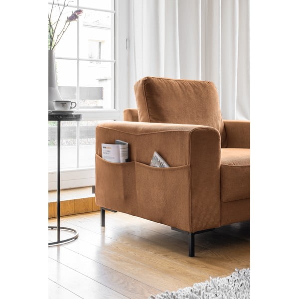 Oranžen/rjav fotelj iz rebrastega žameta Lofty Lilly – Miuform-image-3