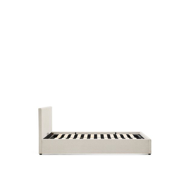 Bež oblazinjena zakonska postelja s prostorom za shranjevanje z letvenim dnom 160x200 cm Nahiri – Kave Home-image-3