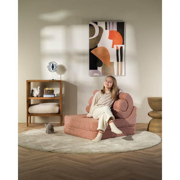 Rožnat otroški fotelj iz tkanine bouclé Flipster – Wigiwama-image-3