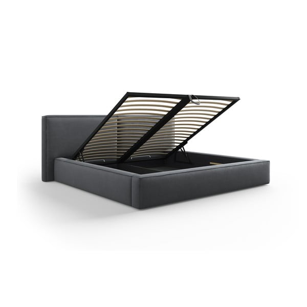 Temno siva oblazinjena zakonska postelja s prostorom za shranjevanje in letvenim dnom 180x200 cm Arendal – Cosmopolitan Design-image-3