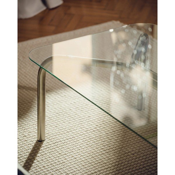 Klubska mizica s stekleno mizno ploščo v srebrni barvi 60x110 cm Uku – noo.ma-image-4