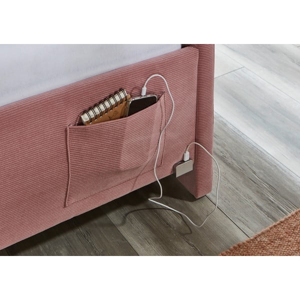 Rožnata oblazinjena kotna otroška postelja brez letvenega dna 120x200 cm Cool – Meise Möbel-image-4