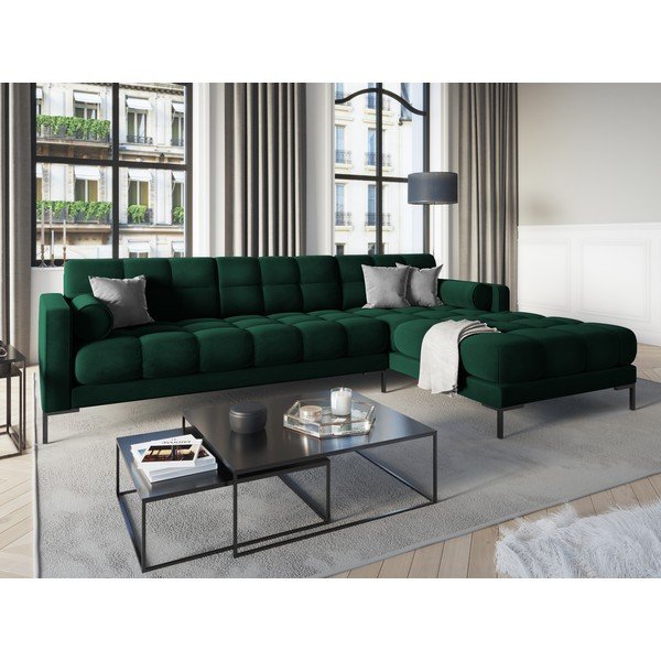 Temno zelena žametna kotna sedežna garnitura Cosmopolitan Design Bali, desni kot-image-1