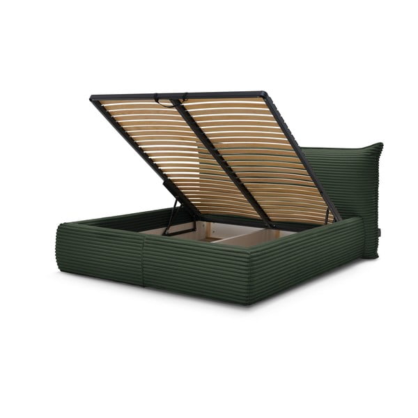 Temno zelena oblazinjena zakonska postelja s prostorom za shranjevanje z letvenim dnom 180x200 cm Jade – Bobochic Paris-image-3