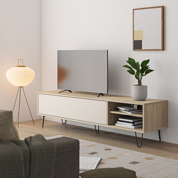 Kremasto bela TV omarica v hrastovem dekorju 165x44 cm Aero - TemaHome -image-4