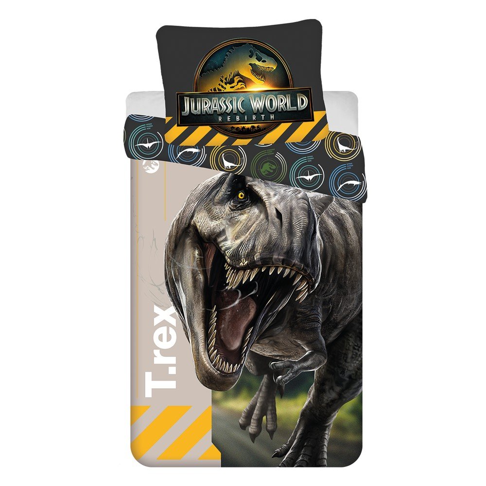 Enojna bombažna otroška posteljnina 140x200 cm Jurassic World "T-Rex"
