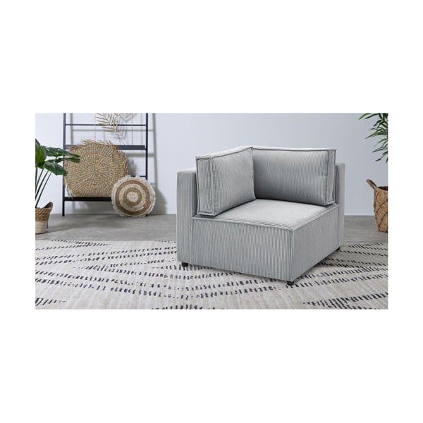Svetlo siv modul za sedežno garnituro iz rebrastega žameta (s kotom po izbiri) Nihad modular – Bobochic Paris-image-1