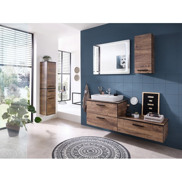 Rjava stenska kopalniška omarica v hrastovem dekorju 30x70 cm Set 374 - Pelipal-image-4