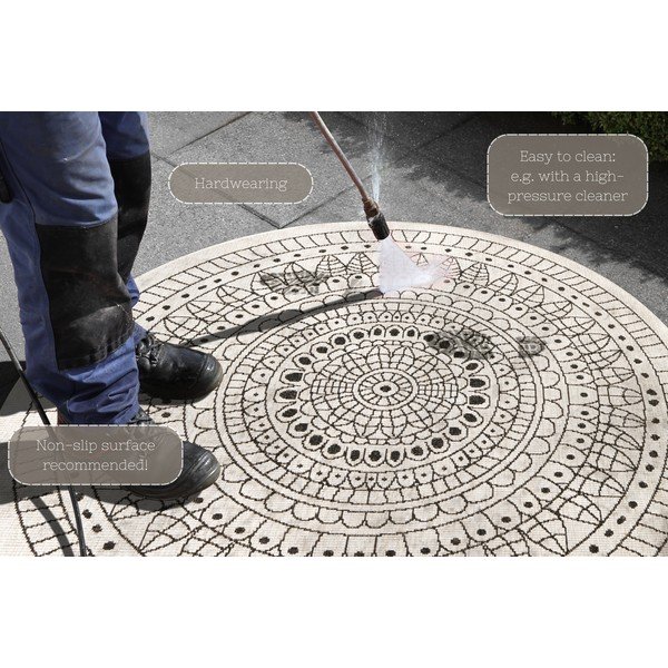 Črno-krem zunanja preproga NORTHRUGS Porto, ø 200 cm-image-4