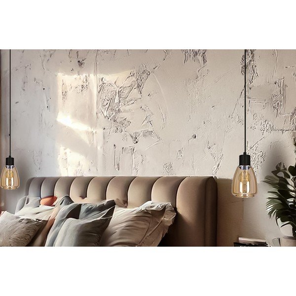 Črna viseča svetilka s steklenim senčilom ø 12 cm Moldo – Candellux Lighting-image-1