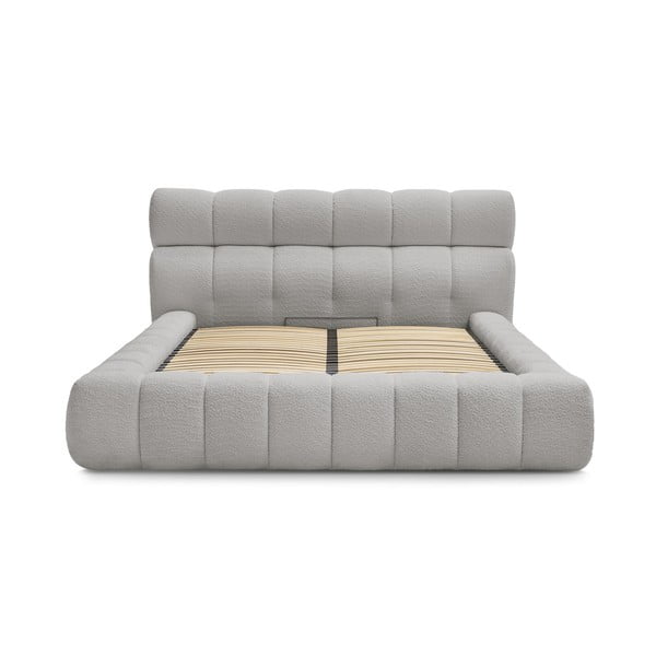 Svetlo siva oblazinjena zakonska postelja s prostorom za shranjevanje z letvenim dnom 180x200 cm Mont Blanc – Bobochic Paris-image-2
