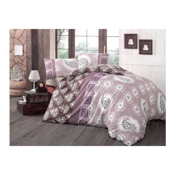 Roza posteljnina in rjuha za zakonsko posteljo Ilgim, 200 x 220 cm