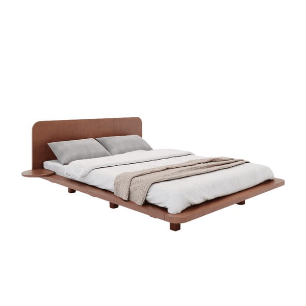 Rjava zakonska postelja iz bukovega lesa 180x200 cm Japandic - Skandica