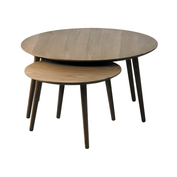 Rjave okrogle mizice v hrastovem dekorju v kompletu 2 ks ø 88 cm Adda – Unique Furniture