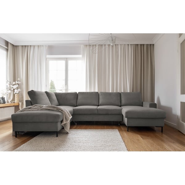 Siva raztegljiva kotna sedežna garnitura iz rebrastega žameta (levi kot) Lofty Lilly – Miuform-image-1