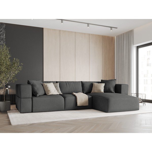 Temno siva kotna sedežna garnitura (desni kot) Esther – Milo Casa-image-1