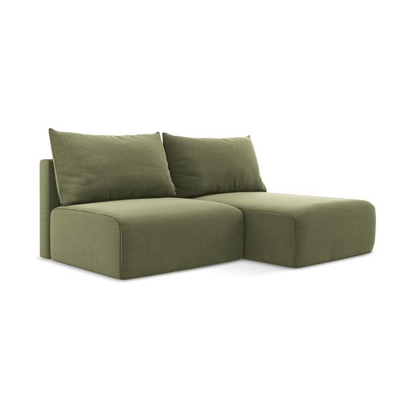 Zelena žametna raztegljiva/s prostorom za shranjevanje kotna sedežna garnitura (desni kot/z ležalnikom) Kalena – Makamii-image-2