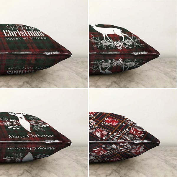 Komplet 4 božičnih prevlek za okrasne blazine iz šenila Minimalist Cushion Covers Tartan Merry Christmas, 55 x 55 cm-image-1
